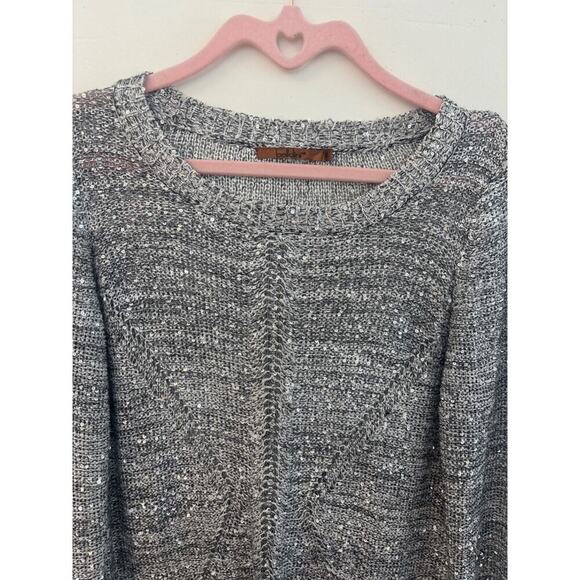 Belldini Sweater Knit Black Gray Multi Sequin Design Round Neck Long Sleev Sz XL - Picture 3 of 6